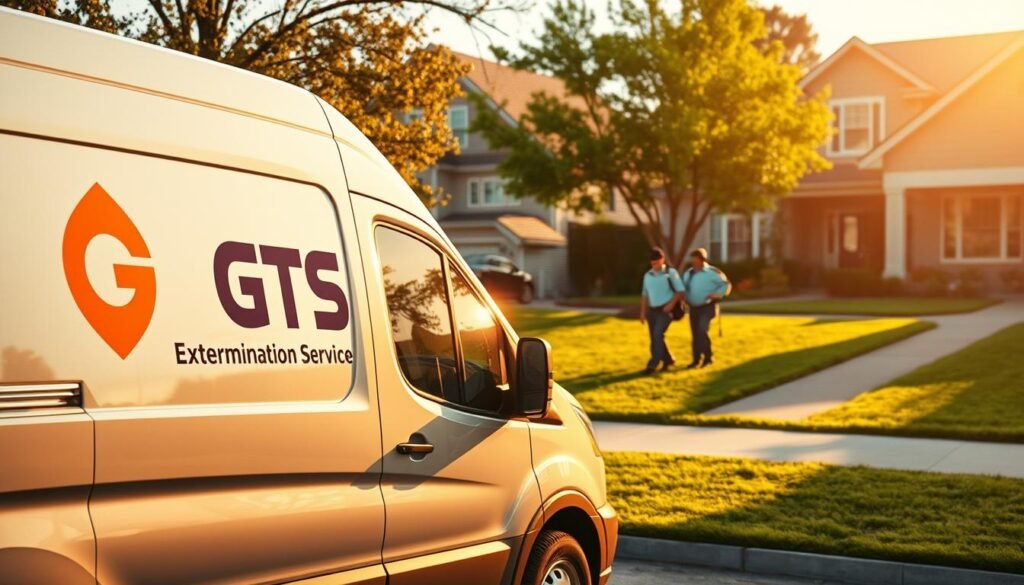 A pristine iCareCPAP extermination service van, gleaming under the warm afternoon sunlight, stands prominently in the foreground. The van's sleek design and vibrant logo convey a sense of professionalism and reliability. In the middle ground, a team of highly-trained iCareCPAP pest control specialists, dressed in crisp uniforms, meticulously inspect a residential property, exuding an air of expertise and diligence. The background features a neatly manicured suburban neighborhood, with well-maintained homes and lush greenery, creating a calming, safe environment. The overall scene radiates a sense of order, attention to detail, and the assurance of a thoroughly professional pest control service.